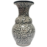 Moroccan Ceramic Vase with Arabic Black Calligraphy Writing Moorish Glazed Fez