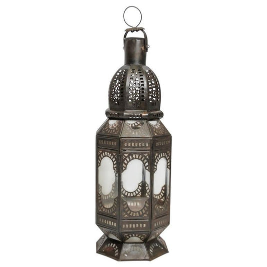 Handcrafted Moroccan Lantern, Metal & Glass, Octagonal Design, 1970