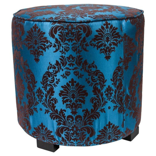 Vintage Blue Upholstered Round Moroccan Pouf