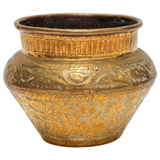 Middle Eastern Islamic Brass Bowl with Egyptian Scene
