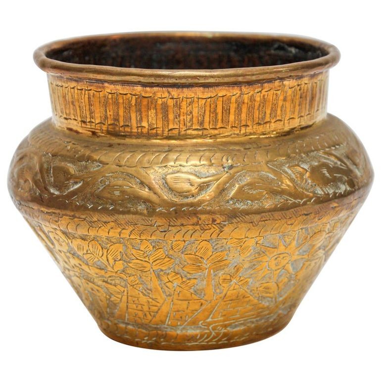 Middle Eastern Islamic Brass Bowl with Egyptian Scene