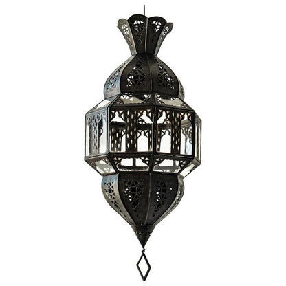 Handcrafted Moroccan Moorish Lantern, Brass & Glass, Octagonal, 1980