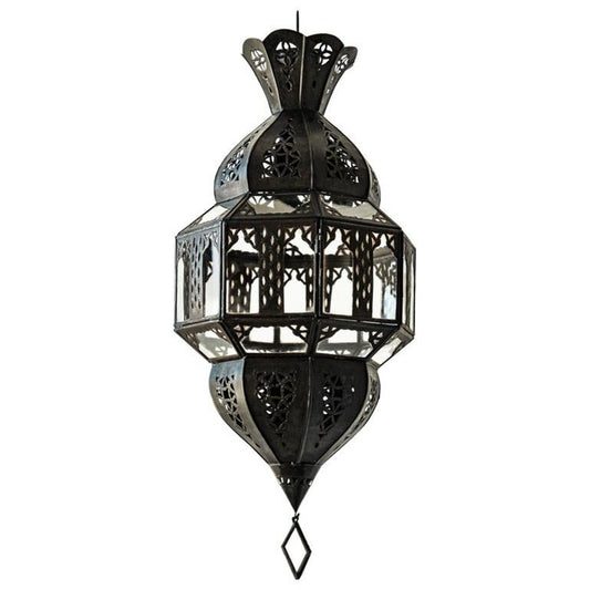 Handcrafted Moroccan Moorish Lantern, Brass & Glass, Octagonal, 1980