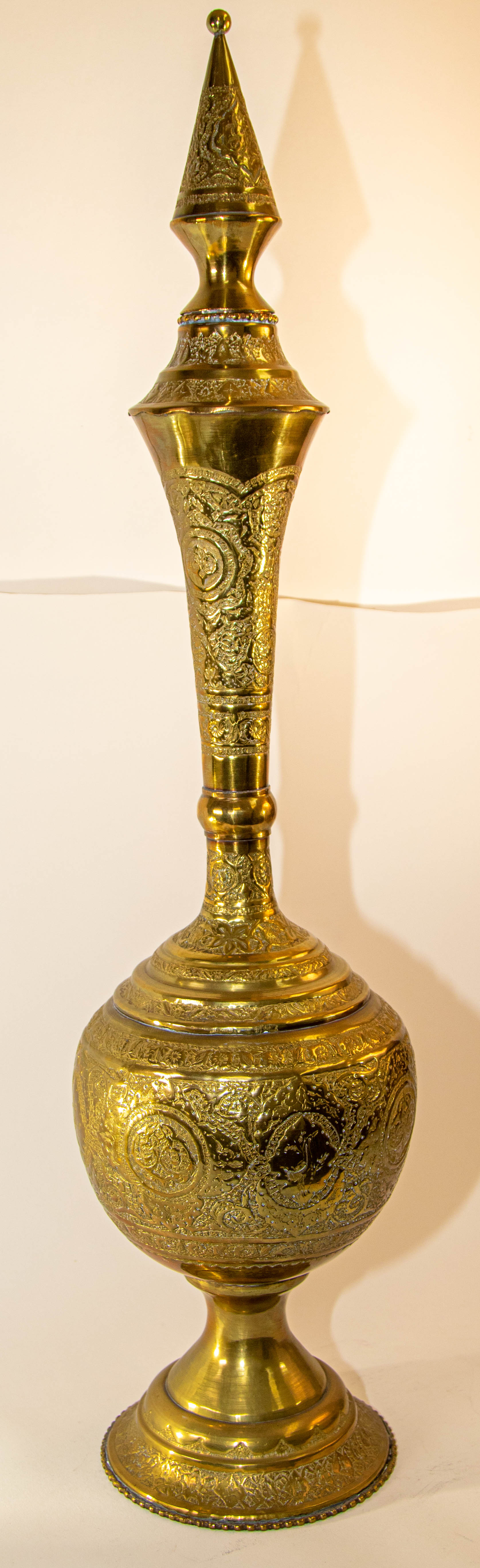 Antique Chiseled Brass Oversized Islamic Mughal Rose Water Perfume Holder Bidri