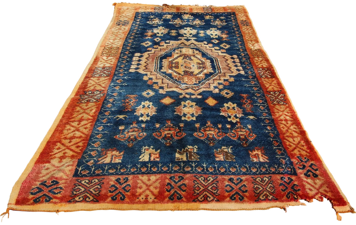 1960s Vintage Moroccan Tribal Rug by Berber Artisans, Indigo & Orange
