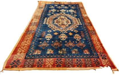 1960s Vintage Moroccan Tribal Rug by Berber Artisans, Indigo & Orange
