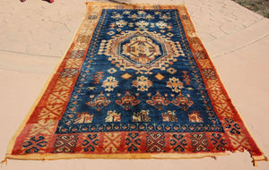 1960s Vintage Moroccan Tribal African Rug Indigo and Burnt Orange