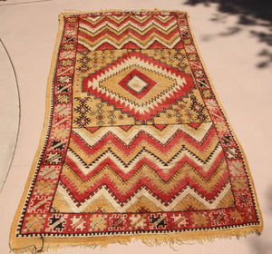 1960s Moroccan authentic Berber Rug Orange Yellow and Ivory 10 ft x 5ft.