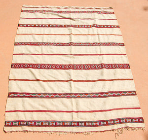 1960s Vintage Berber Moroccan Handira Bohemian Tribal Style Flat-Weave Textile