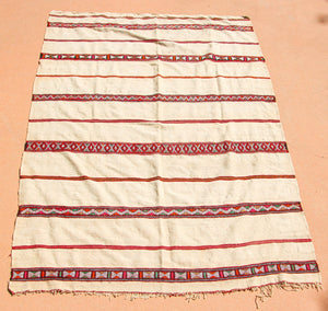 1960s Vintage Berber Moroccan Handira Bohemian Tribal Style Flat-Weave Textile