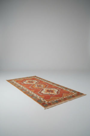 1960s Moroccan Berber Rug Burnt Orange Blue Cream and Pink