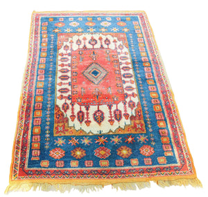 1960s Moroccan Berber Rug in Royal Blue, Pink and Orange Colors