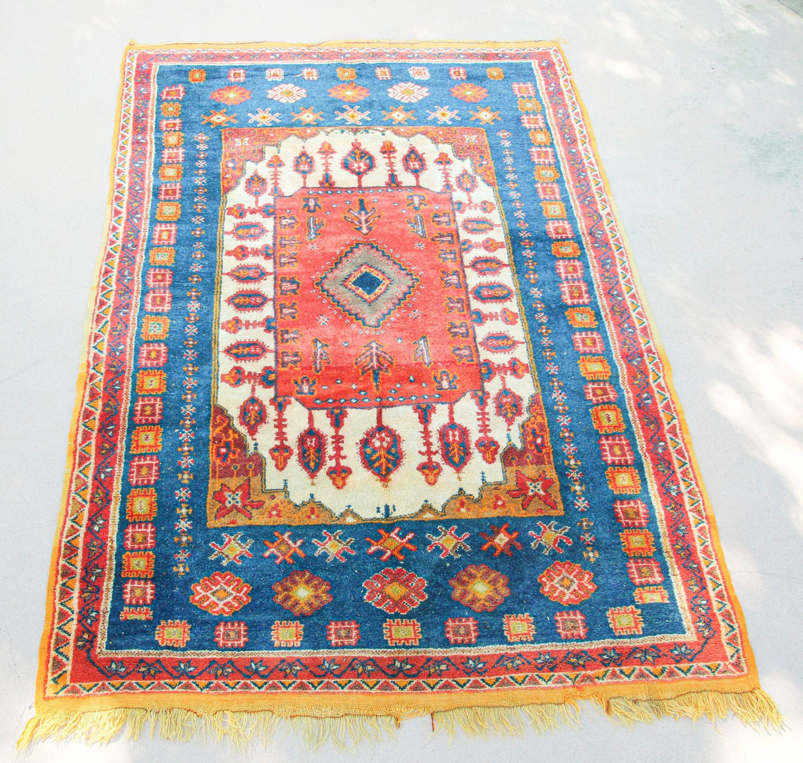 1960s Moroccan Berber Rug in Royal Blue, Pink and Orange Colors