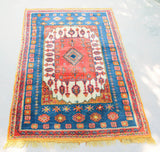 1960s Moroccan Berber Rug in Royal Blue, Pink and Orange Colors