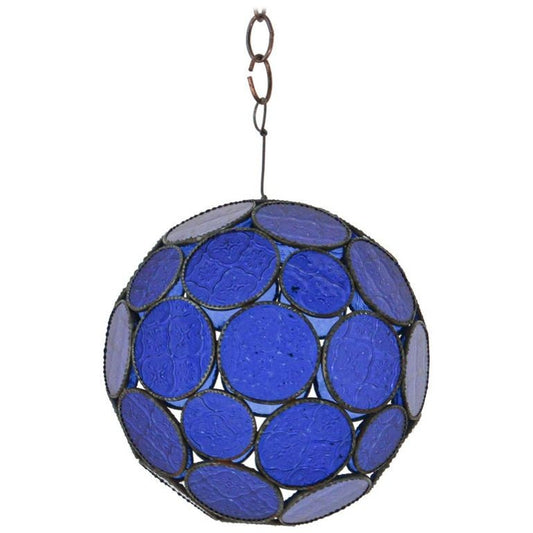 Vintage Moroccan Cobalt Blue Glass Orb Lantern, Marrakech, circa 1970