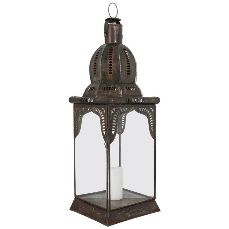 Handcrafted Moroccan Lantern, Metal & Glass, Moorish Design, 1980