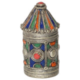 Antique Kabyle Berber Silver & Enamel Kohl Jewelry Box, Algeria, circa 1920s