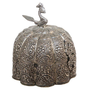Antique Mughal Silver Chased Collectible Box Trinket Pandan Box, North India