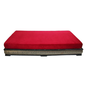 Vintage Moroccan Settee Low Bench, Day Bed with Red Cushion