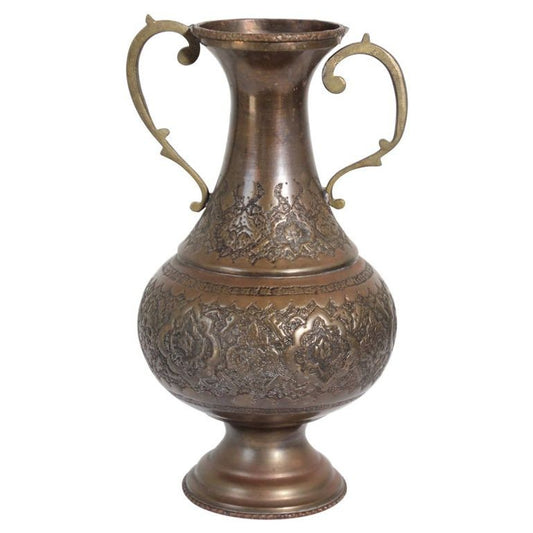 Moorish Copper Footed Vase, Handmade Turkish Design, Mid-20th Century