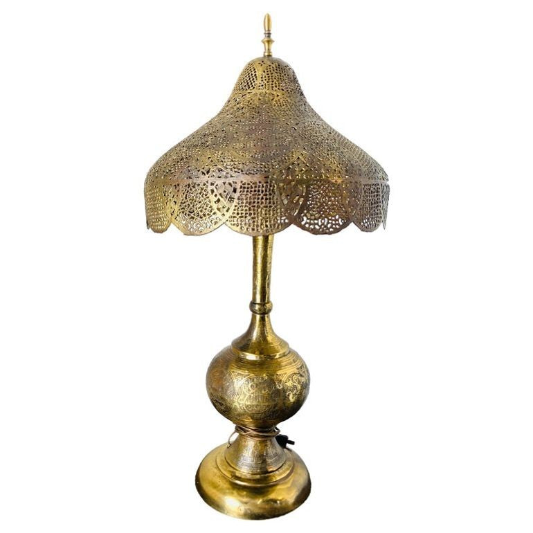 Antique Moorish Brass Table Lamp with Arabic Script