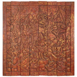 Antique Monumental Asian Hand-Carved Wooden Decorative Mural Panel 8ft