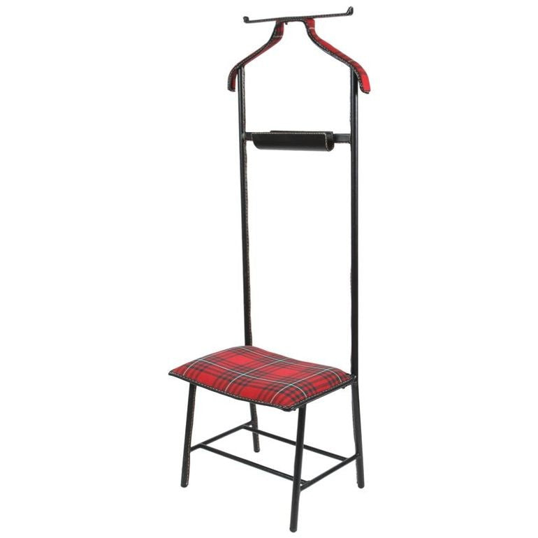 Jacques Adnet Valet Leather Wrapped with Original Tartan Plaid