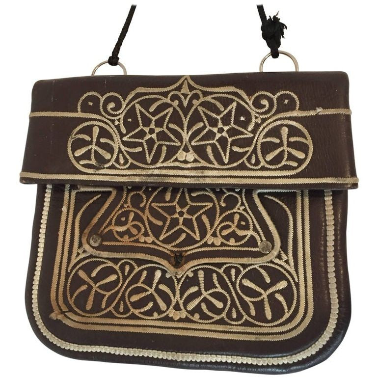 Collectible Vintage Hand-tooled Leather African Berber Tribal Moroccan Bag 1960's