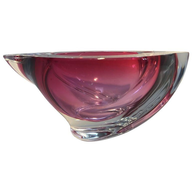 Crystal Pink Ashtray for Val Saint Lambert, Signed