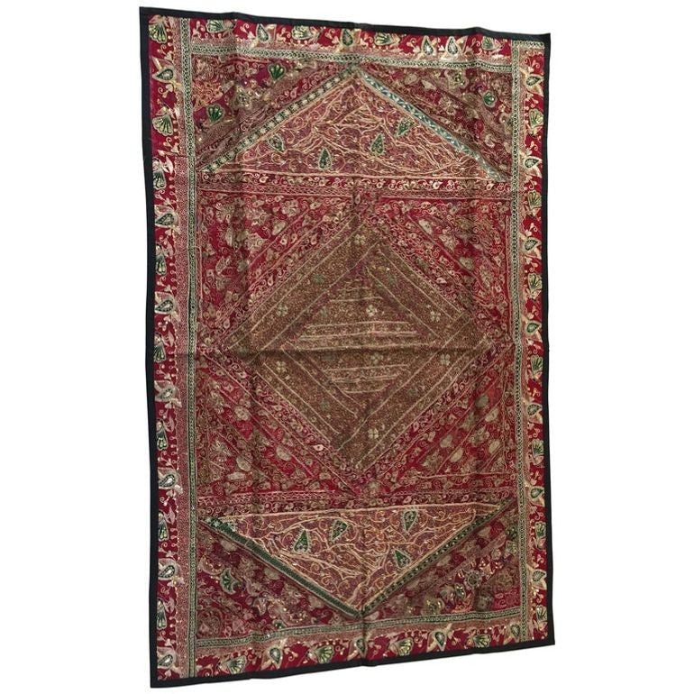 Large Mughal-Style Embroidered Silk Textile, Rajasthan, India, circa 1950