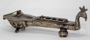 Asian Silver Metal Hand Carved Peacock Sitar Veena Form Box 1950