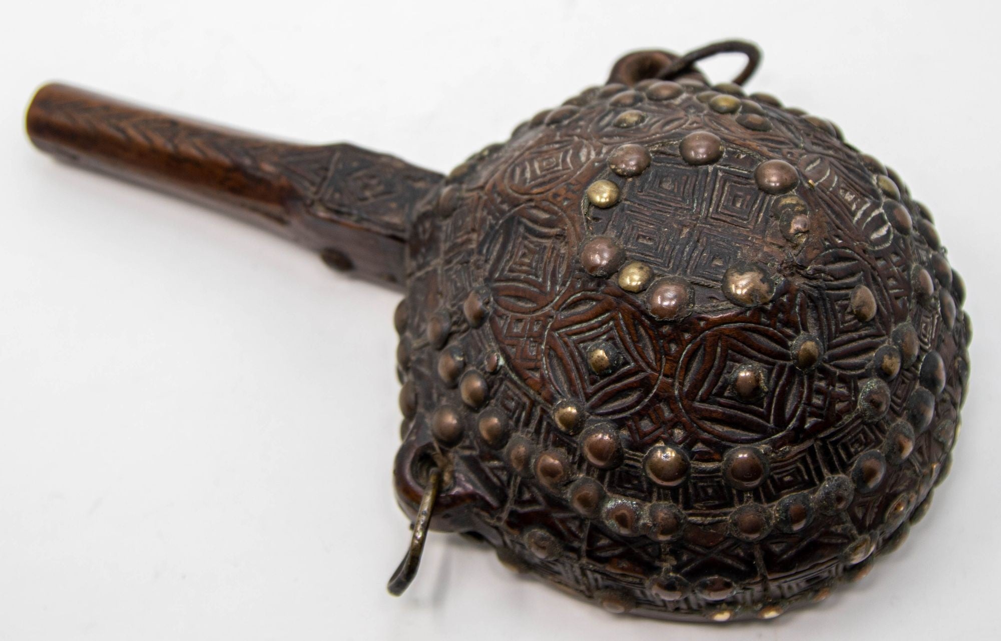 Antique African Moroccan Tribal Carved Wood Flask 19th C.