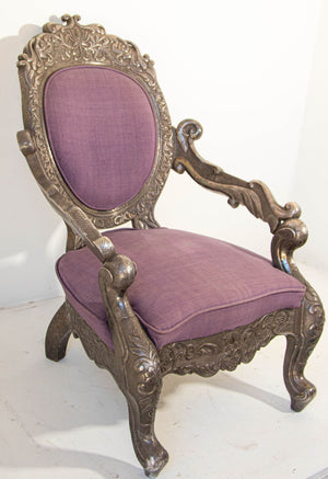 Anglo Indian Armchair Throne Silver Embossed Throne 19th Century