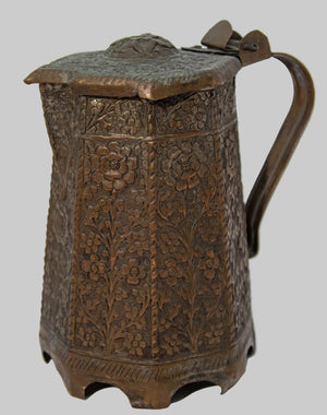 19th Century Antique Indo-Persian Copper Teapot with Floral Design
