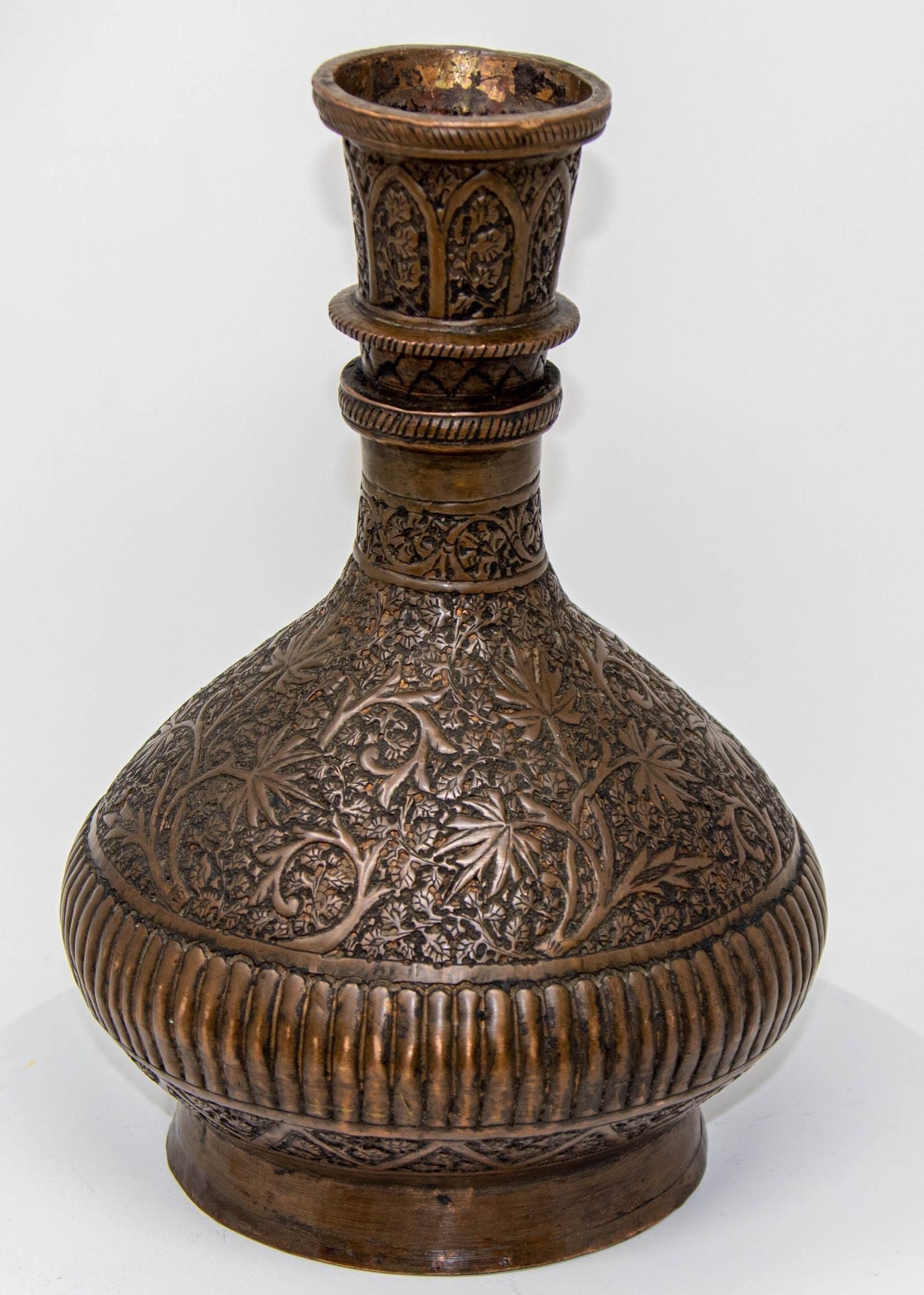 Antique Tinned Copper Indo-Persian Islamic Vase 19th Century - E
