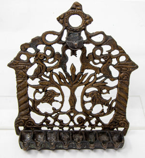 19th Century Moroccan Brass Hanukkah Oil Lamp Menorah, Antique Jewish Judaica