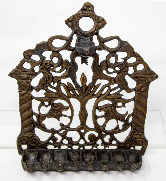 North-African Brass Hanukkah Lamp Menorah Oil Lamp Judaica Morocco 19th C.