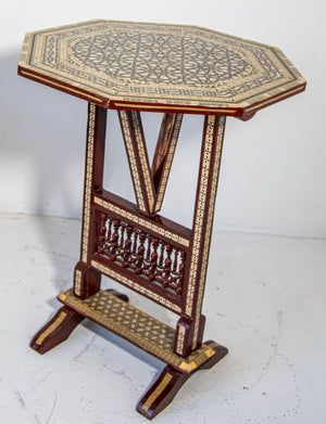 Egyptian Octagonal Side Table Islamic Moorish Tilt-Top Inlaid Table 1950s