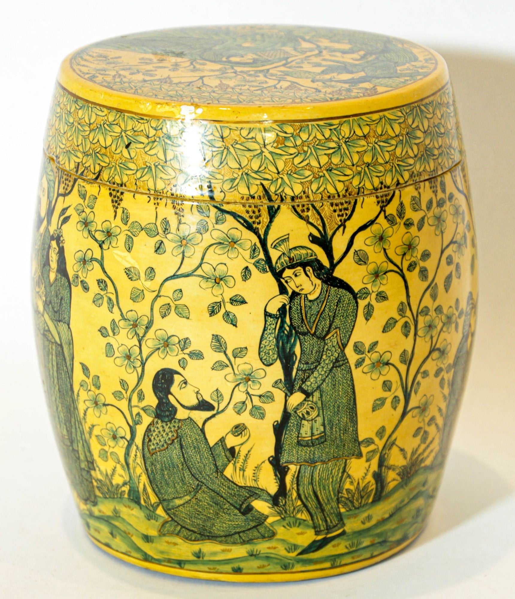 Islamic Kashmir Hand Painted Paper Mache Tea Caddy Storage Box 1950s