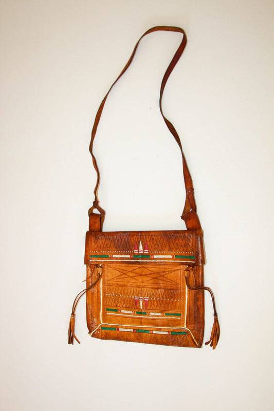 Antique African Tuareg Moroccan Shoulder Leather Bag 1960s Collectible