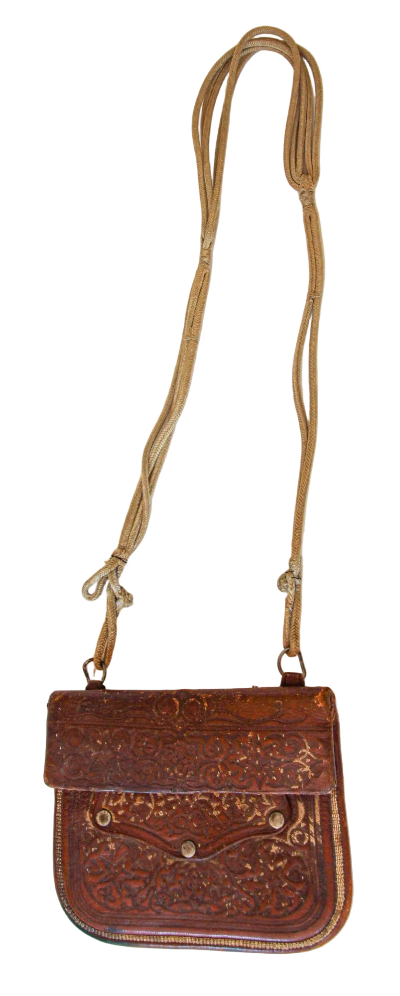 Antique Hand Tooled Leather Moroccan Bag Wall Decor