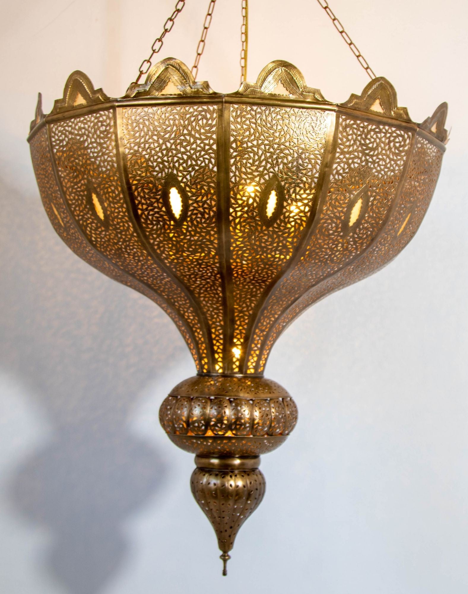 Vintage Large Moroccan Brass Chandelier in Andalus Moorish Style