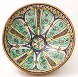 Antique 19th C. Moroccan Ceramic Bowl Polychrome Footed Dish Fez