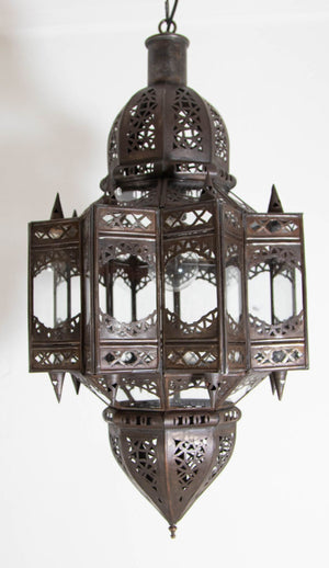 Vintage Moroccan Moorish Star Clear Glass & Pierced Metal Lantern, Marrakech