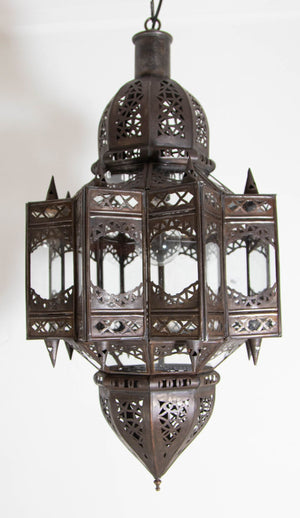 Moroccan Hanging Clear Glass Lantern in a Moorish Star Shape