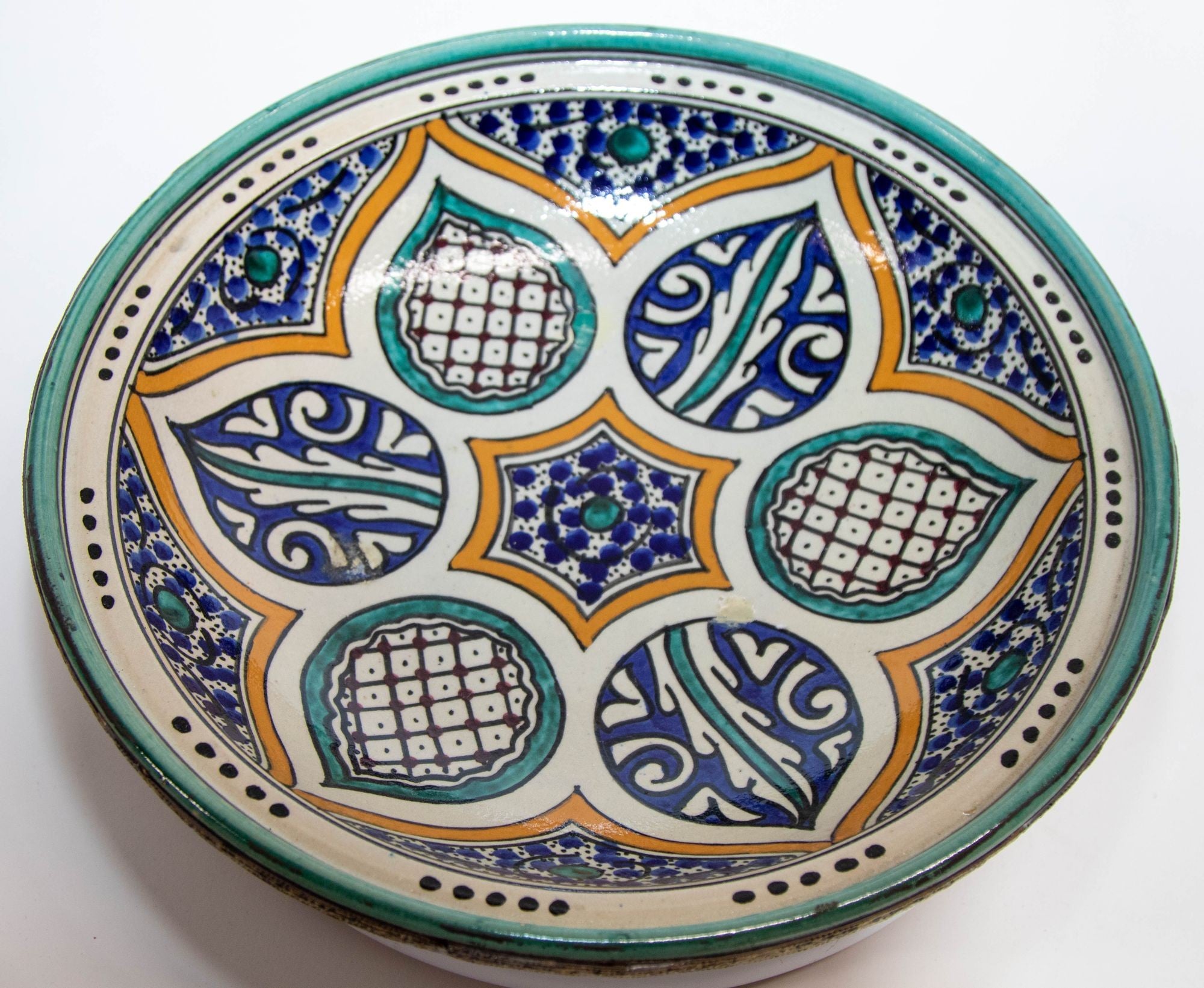 Moroccan Ceramic Bowl from Fez Antique from 1940's