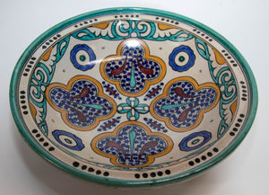 Antique Moroccan Ceramic Bowl from Fez 1940's Moorish Design
