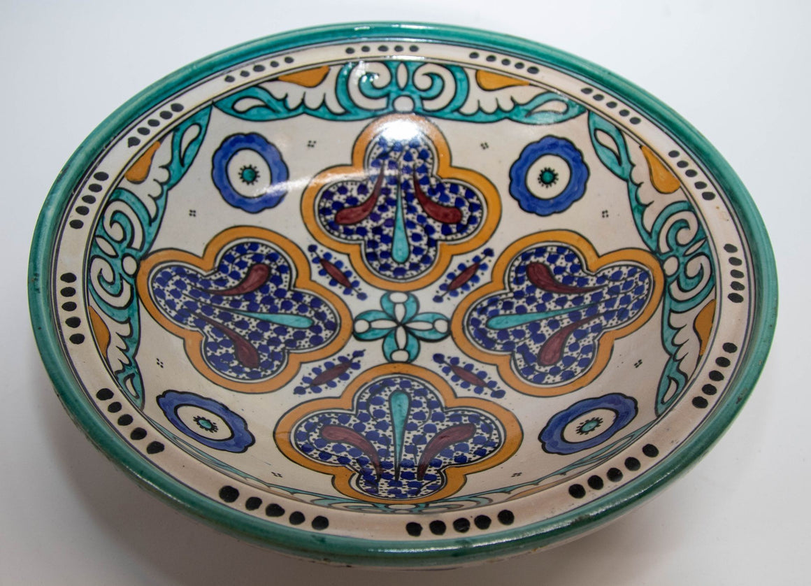 Antique Moroccan Ceramic Bowl from Fez 1940's Moorish Design