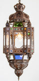 Vintage Moroccan Traditional Moorish Metal and Glass Lantern Ceiling Light