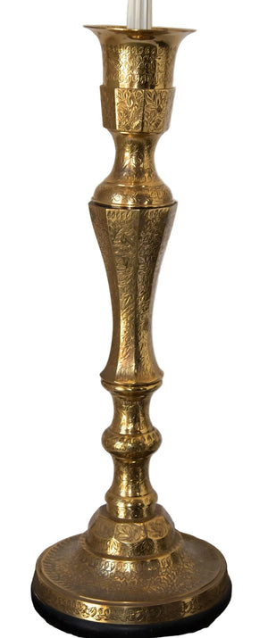 Vintage Polished Etched Solid Brass Candle Holder Table Lamp India